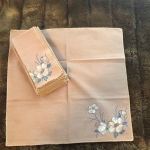 Set of 12 hand painted dinner napkins. Cotton material with blue floral